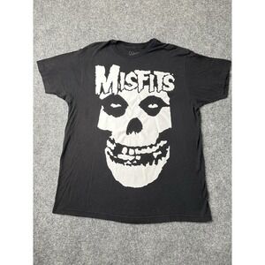Mens T Shirt Misfits Skull Graphic Black Cotton, Size XL
